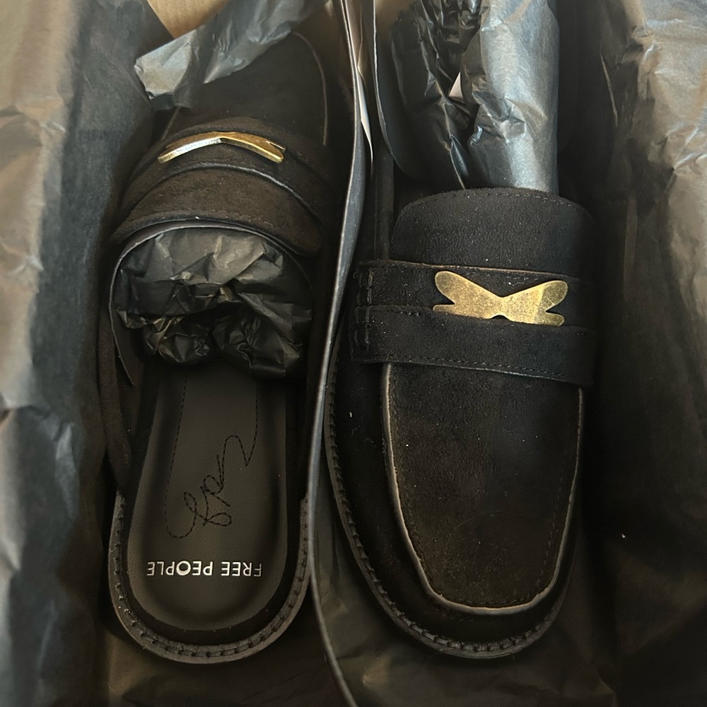 Free People Black Suede Loafers with Gold Accent - Picture 5 of 6